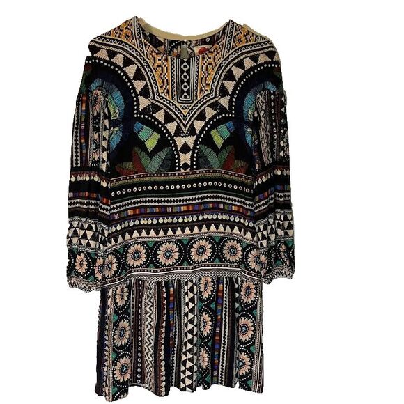 FARM for Anthropologie Boho Chic Multicolored Print Mini Long Sleeve Dress XS - Picture 1 of 6